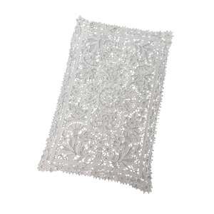 Vintage White Crochet Lace Dresser Scarf Floral Medallion Victorian Cottagecore